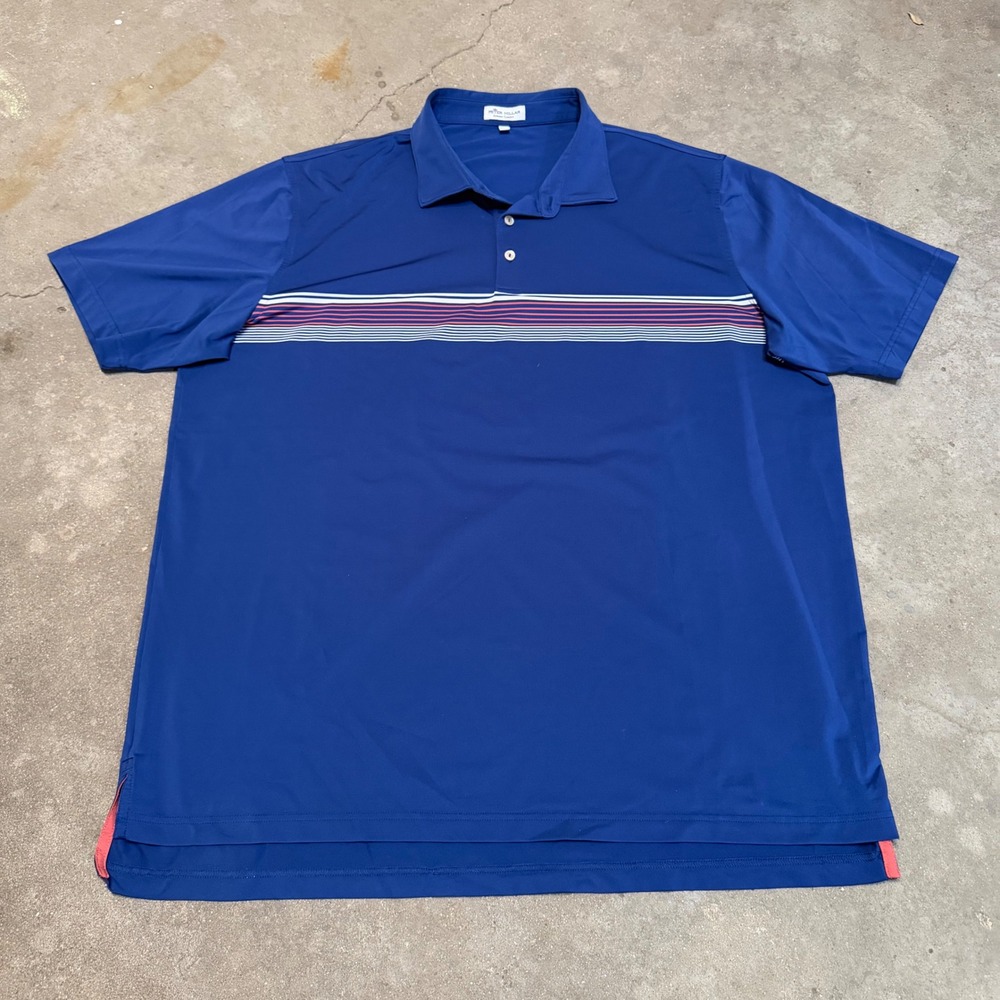 Peter Millar Polo Shirt Mens XXL Blue Striped Summer Comfort MS22EK17S